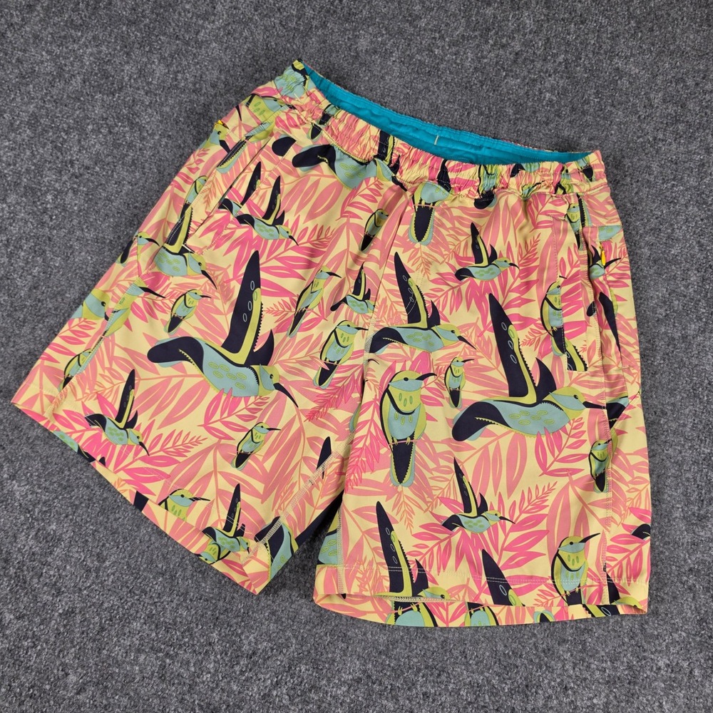 Birddogs Classic Shorts Mens L Pink Yellow Hummingbird Print Lined Athletic